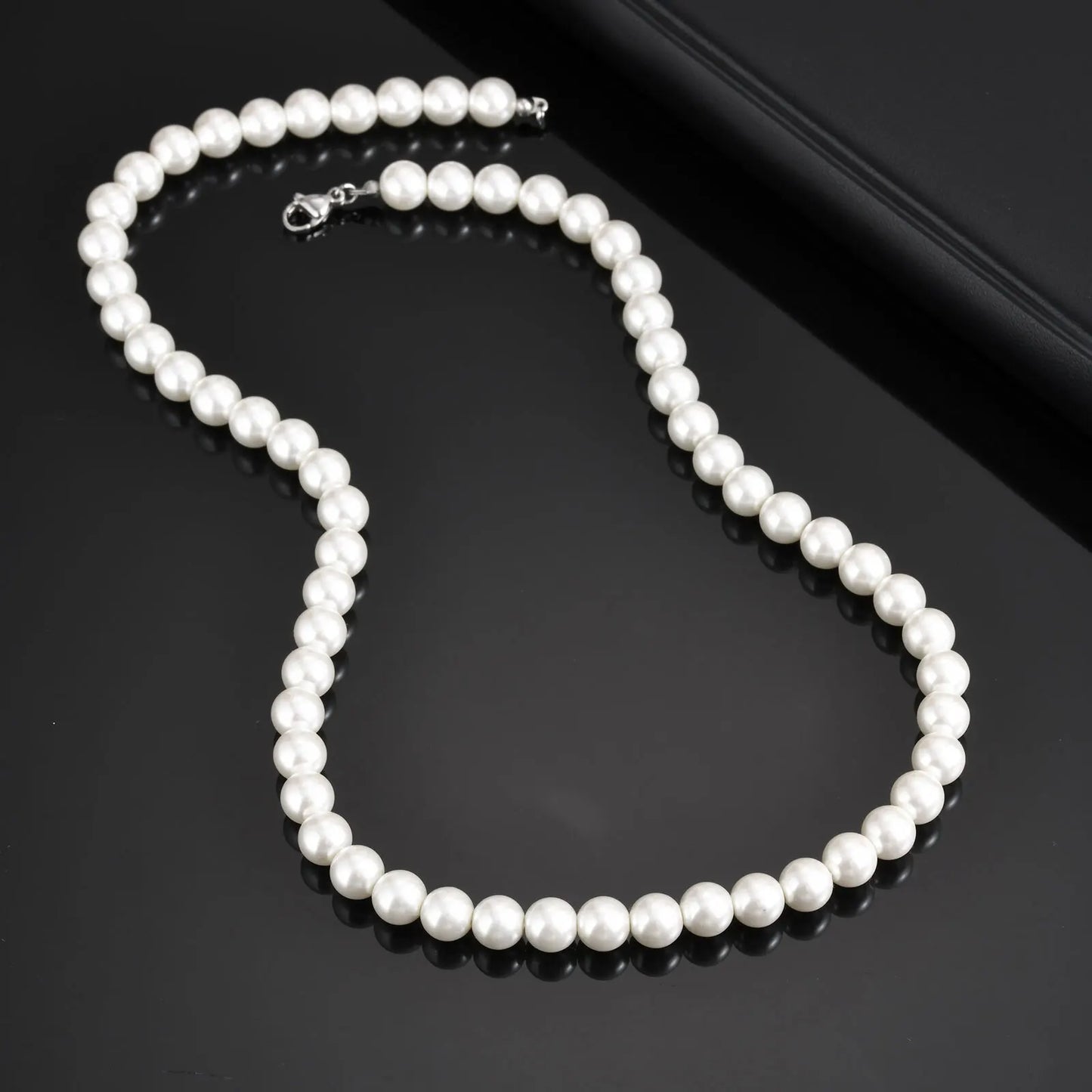Pearl Necklace for Men,Simple Handmade Strand Bead Collars,Trendy Wedding Banquet Jewelry
