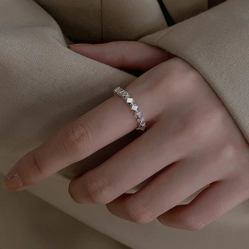 925 Sterling Silver Geometric Rings for Women Wedding Trendy Jewelry Large Adjustable Rings Anillos