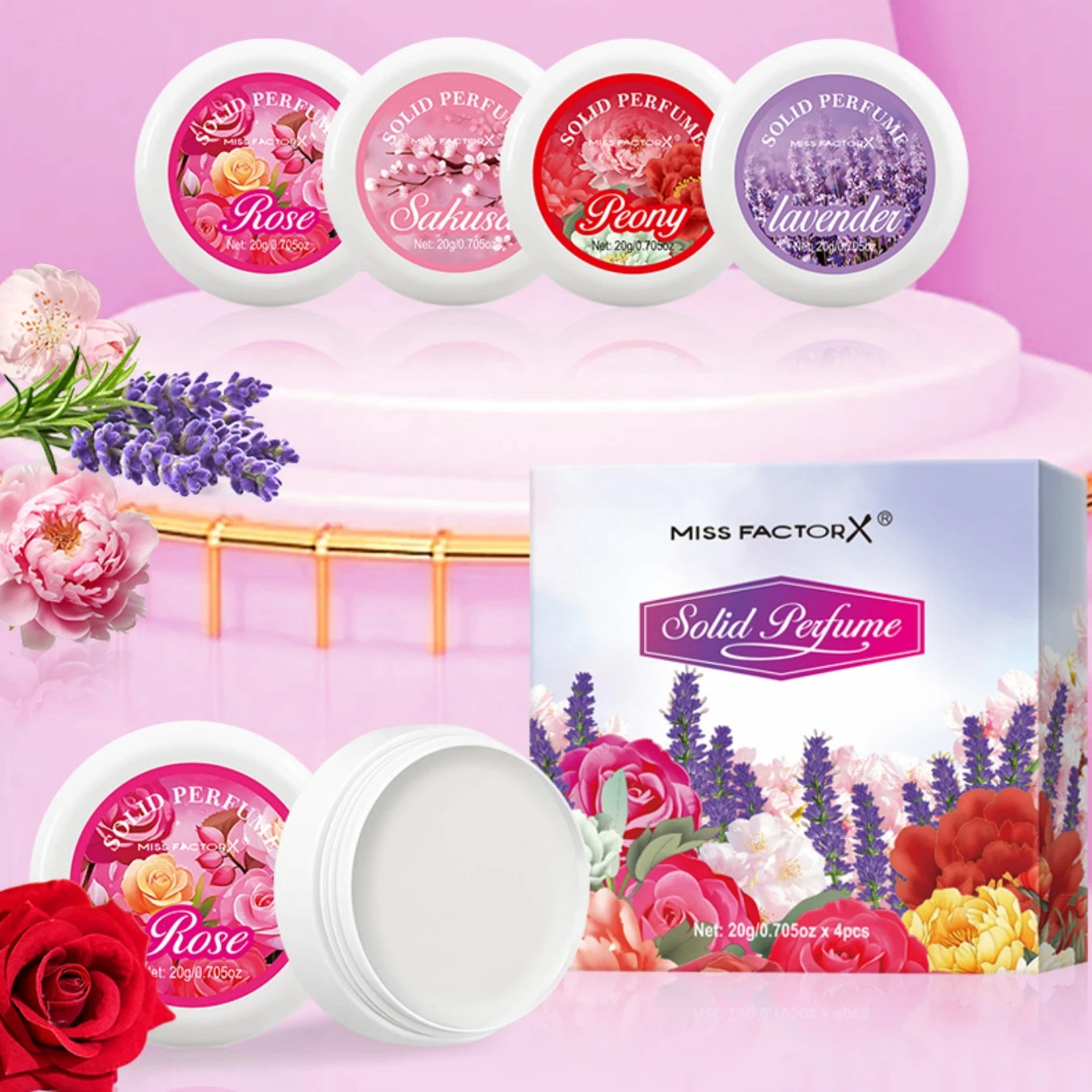 4PCS/Box Body Cream Gift Set Portable Solid Perfume Rose, Peony, Lavender, Cherry Blossom, Fresh Flower Scented Holiday Gift