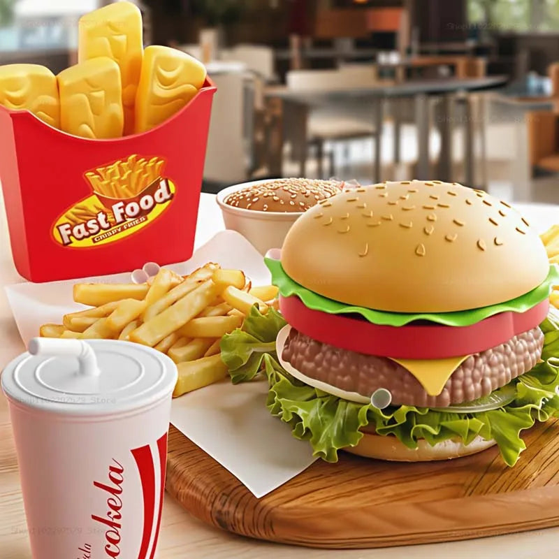 Kid Kitchen Toy Set Simulation Make Hamburger Pizza Fries Pretend Play Food Cooking Cutting Game Montessori Interactive Toy Gift