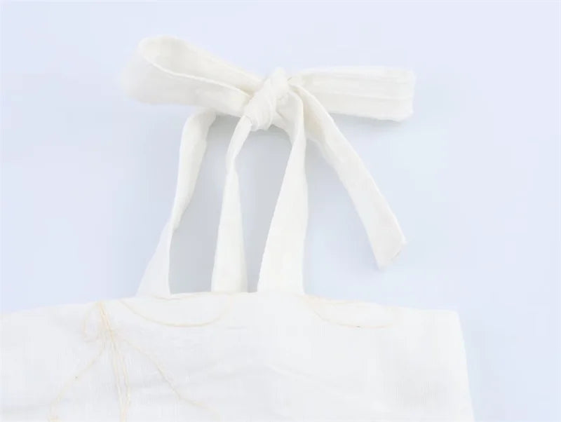 Women's suit New Summer 2025 White Camisole Wide-leg Pants Set Embroidered Trim Sexy Casual Personality Fashion