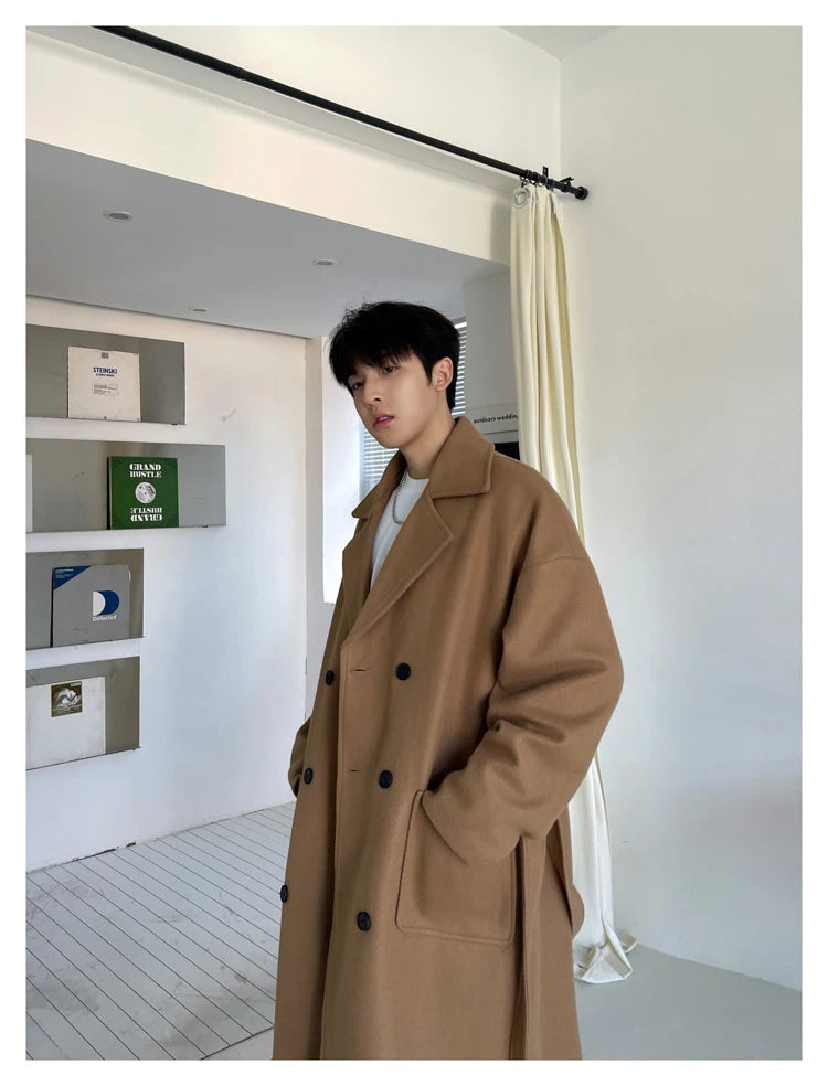Long Coats for Men Woolen Jackets 2024 Winter Thicken Coat Trench Coats Korean Vintage Loose Heavy Jackets Men Leisure Overcoat
