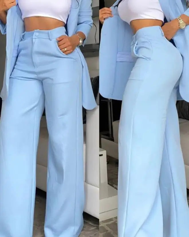 Women's Urban Suits 2025 Spring/Summer Latest Elegant Notched Collar Blazer Long sleeved Coat&Pocket Design Button Pants Set