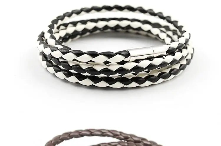 New Men Leather Bracelets for Women Simple Multilayer Handmake Bangles  Black White Bracelets Female Jewelry Gift