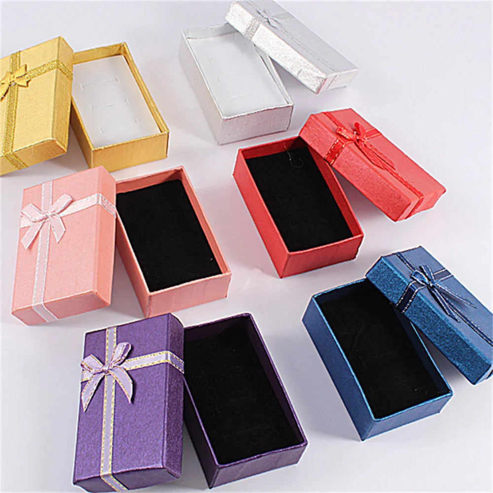 Jewelry Box Bow Ribbon Simple Exquisite Gifts Packaging Earrings Ring Necklace Bracelet Storage Jewelry Organization Display Box