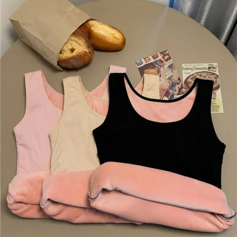 Women's Winter Thermal Underwear Top Seamless Plus Velvet Shirt Sleeveless Vest Warm Female Undershirt Solid Color Sexy Lingerie