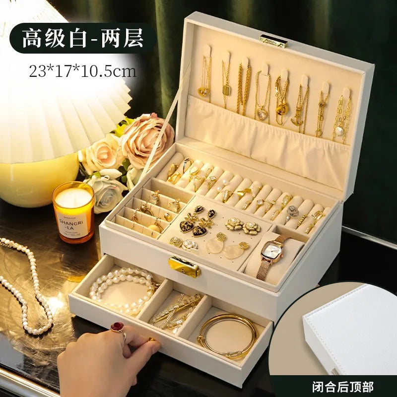 Jewelry storage box, high-end exquisite necklace earrings, gold jewelry box, large capacity multi-layer jewelry box