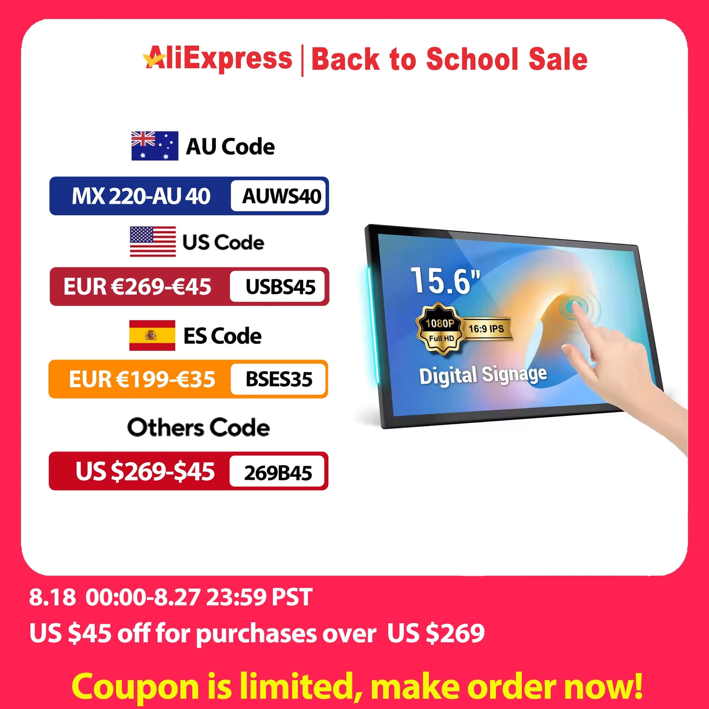 Smart Home Tablet Wall Mount with Double-Sided Lights 15.6 Inch FHD Touch Screen Android 14 8-Core 8G 128G POE for Home Automati