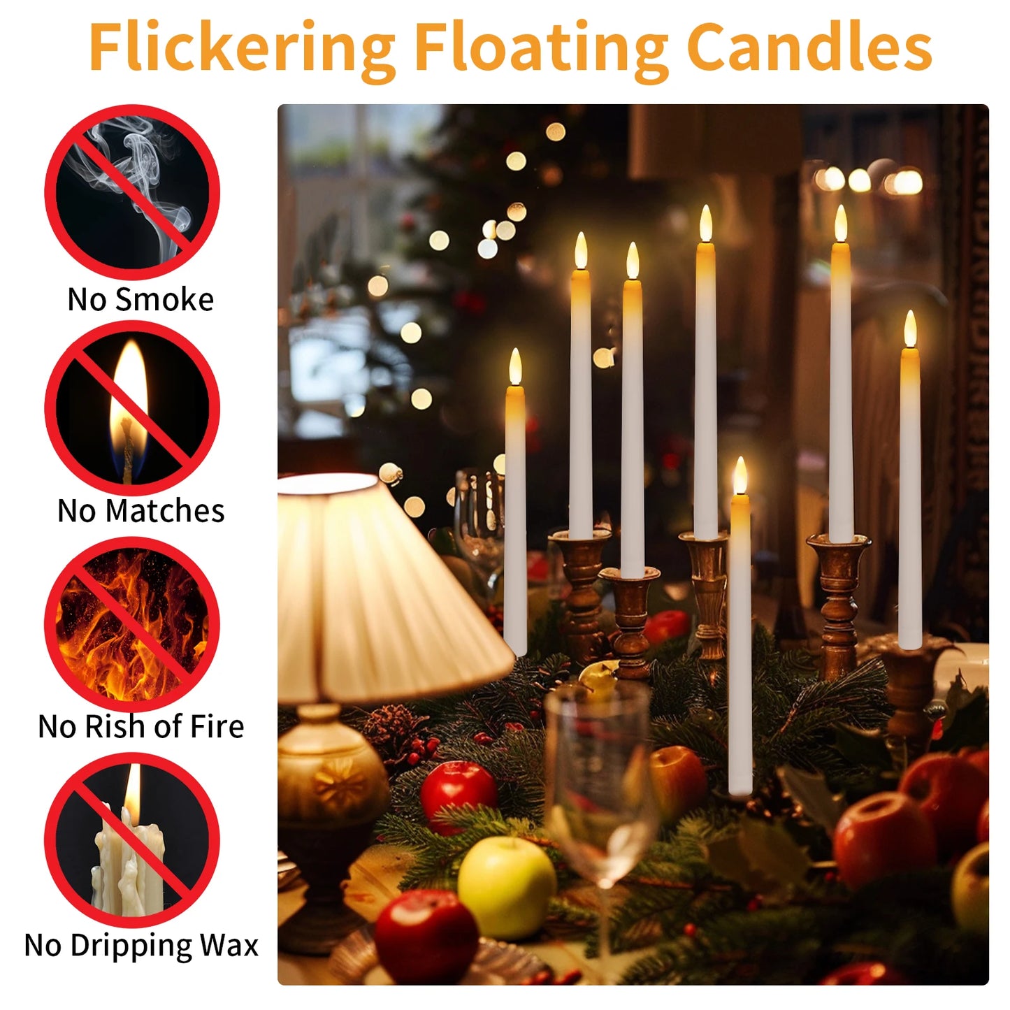 Floating Candles with Magic Wand Remote Control Flickering Warm Light Flameless Taper Candle for Christmas/Wedding/Party Home