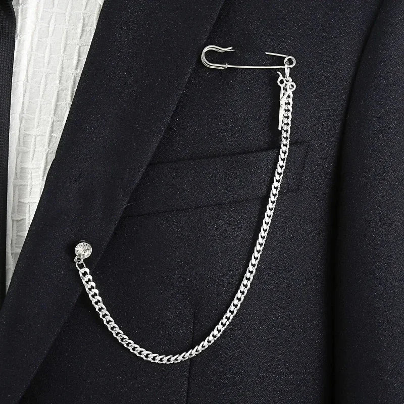 Chain Brooch for Men Long Chains Pins Men's Fashion Suit Accessories Personality Exaggerated Trendy Mens  Brooches