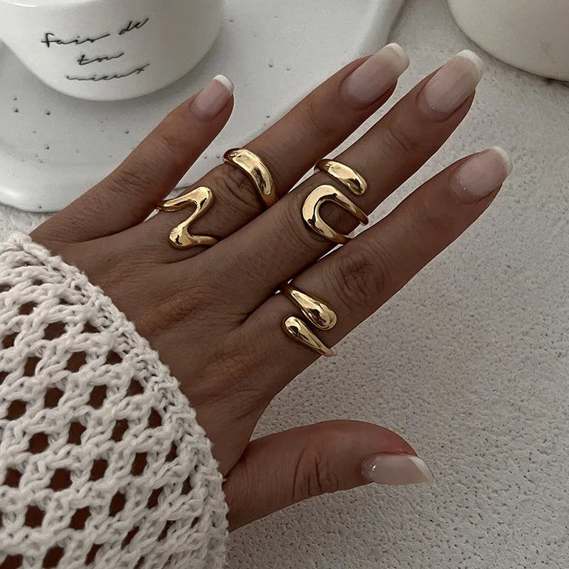 Irregular Geometric Rings For Women Girls Punk Fashion Gold Silver Color Knuckle Joint Ring