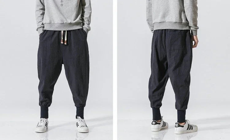 Men Harem Pants Streetwear Cotton Linen Joggers New Baggy Hip Hop Fashion Pants Casual Solid Trousers Male Trendy Sweatpants