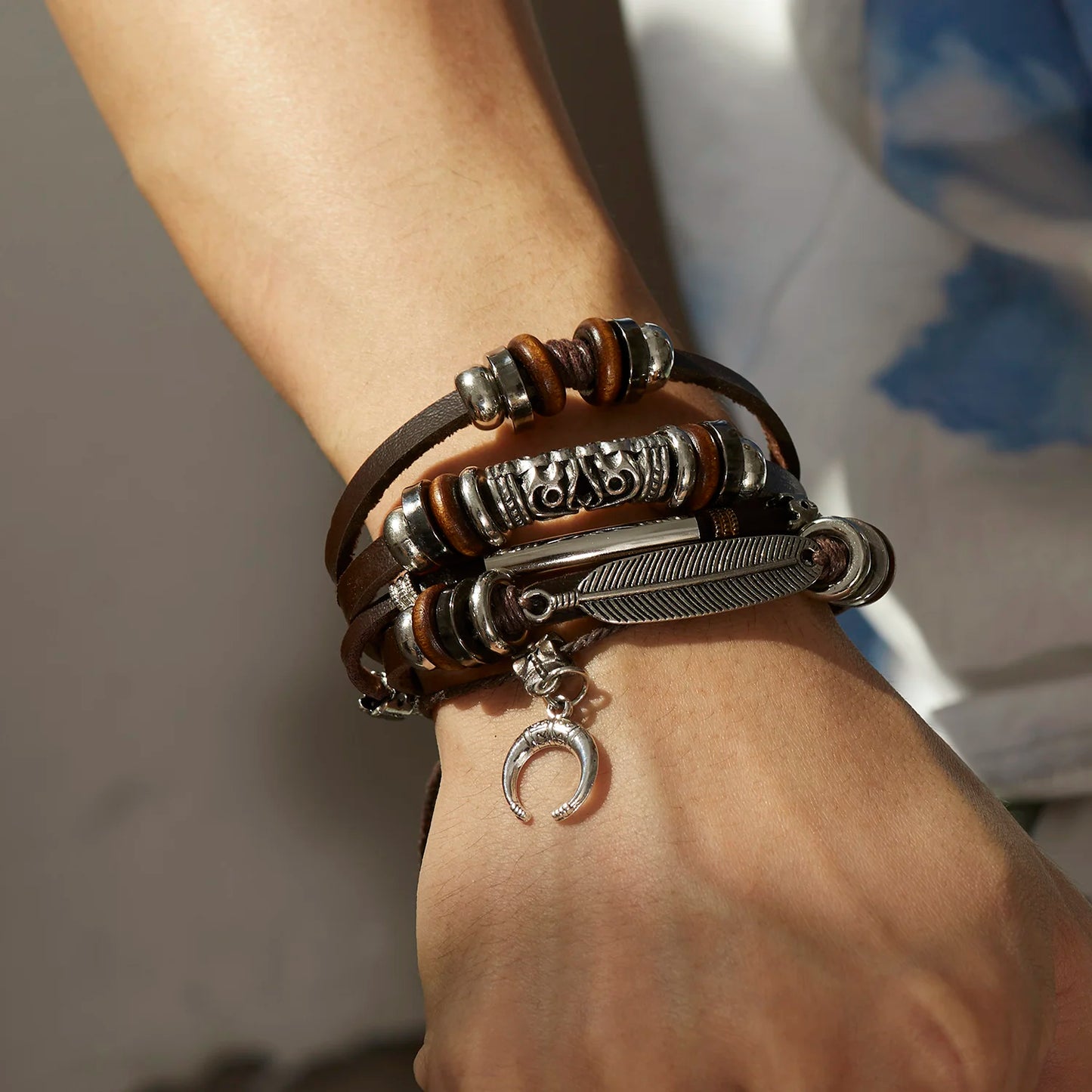 Trendy Leather Bracelets Men Women Vintage Brown Multilayer Braided Rope Bracelets Charm Wrap Wristbands Jewelry Pulsera Hombre