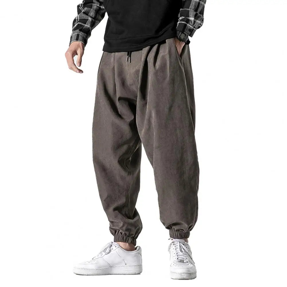 Men Harem Pants Solid Color Elastic Waist Joggers Pants 2023 Baggy Pants Drawstring Drop-crotch Pants Casual Hip Hop Trousers