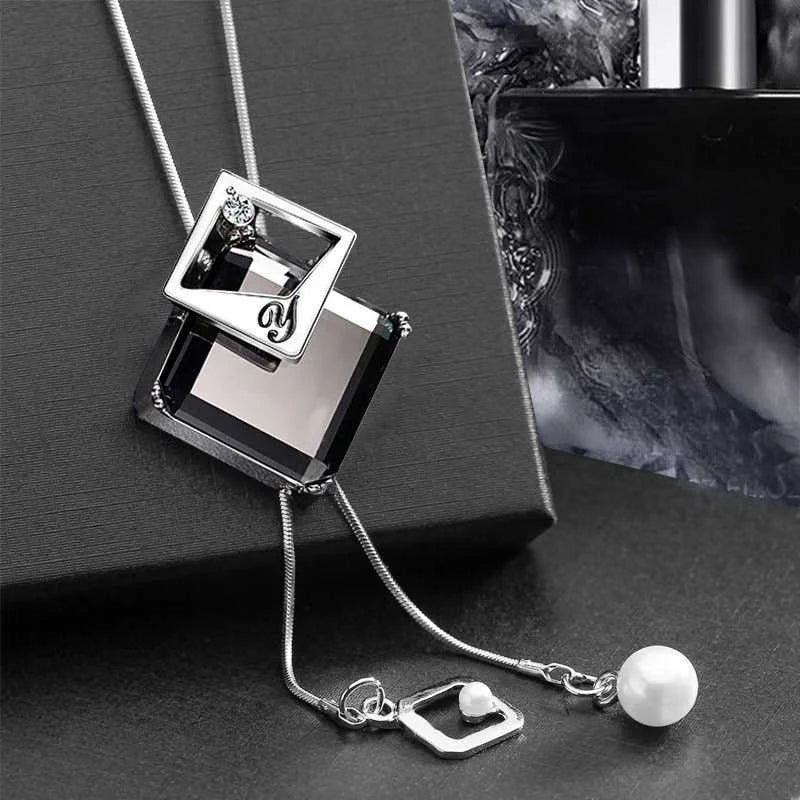 Long Necklaces & Pendants Fashion Geometric Crystal Statement Necklace For Women Collier Femme Pearl Choker Jewelry 2022