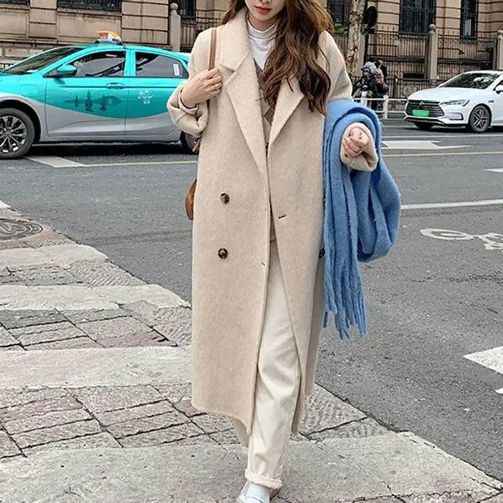 Women Woolen Coat Double-Breasted Autumn Winter New Fashion Loose Long Trench Coat Retro Loose Female Overcoat Ladies Windbreak