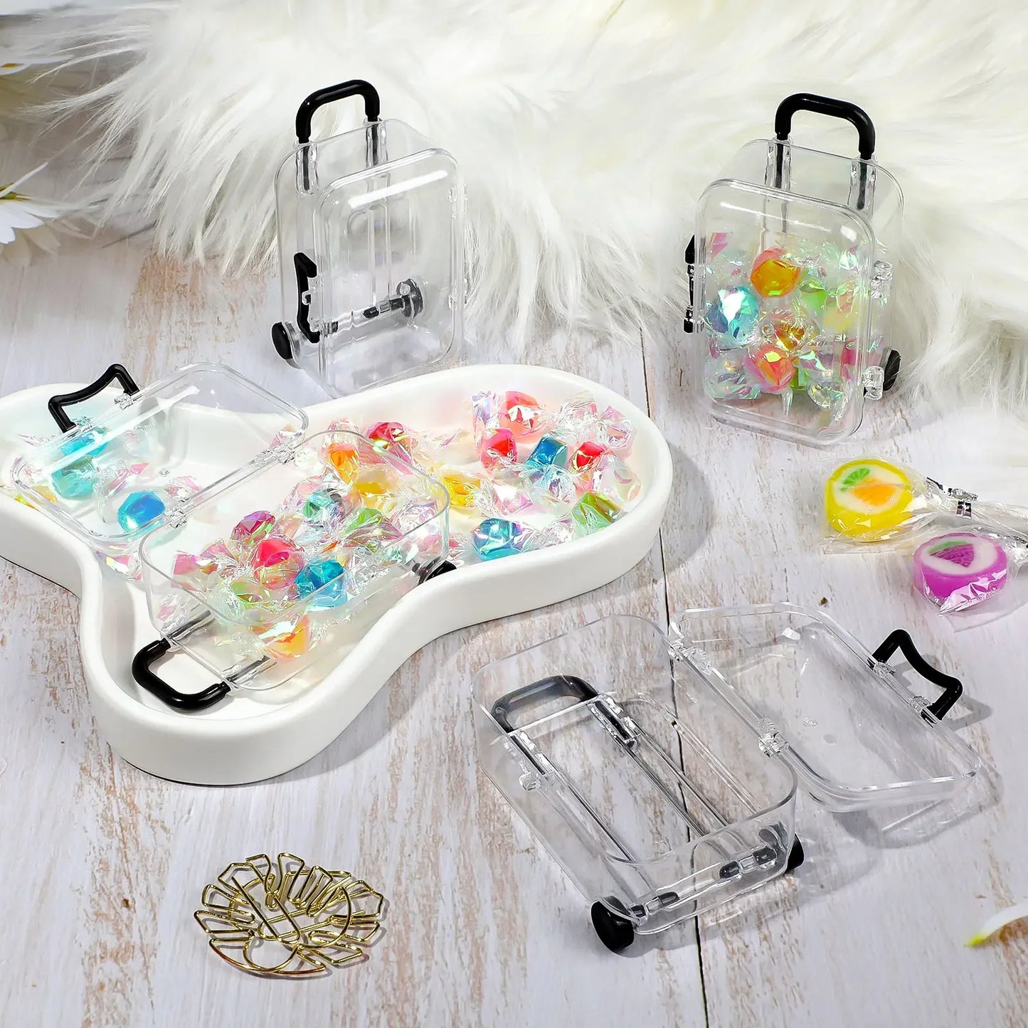 Mini Luggage Jewelery Storage Box Cute Clear Trolley Suitcase Candy Box Creative Jewelry Display Case Wedding Gift Packaging Box