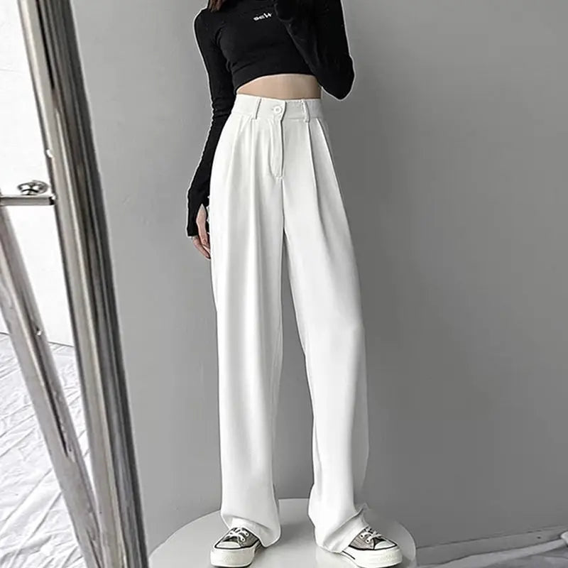 Trousers for Women Summer Women's Suit Pants 2024 White High Waist Fluid Korean Style Wide Leg Palazzo Straight Fashion Casual