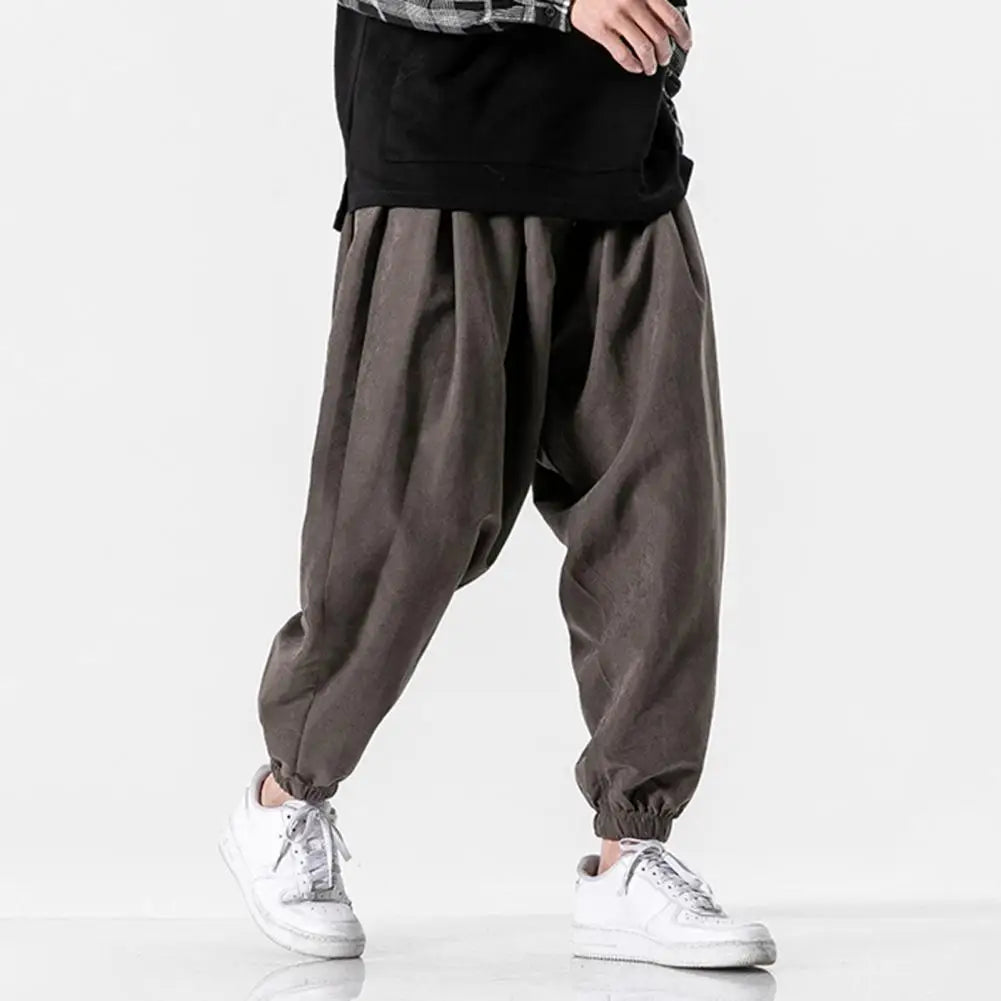 Men Harem Pants Solid Color Elastic Waist Joggers Pants 2023 Baggy Pants Drawstring Drop-crotch Pants Casual Hip Hop Trousers
