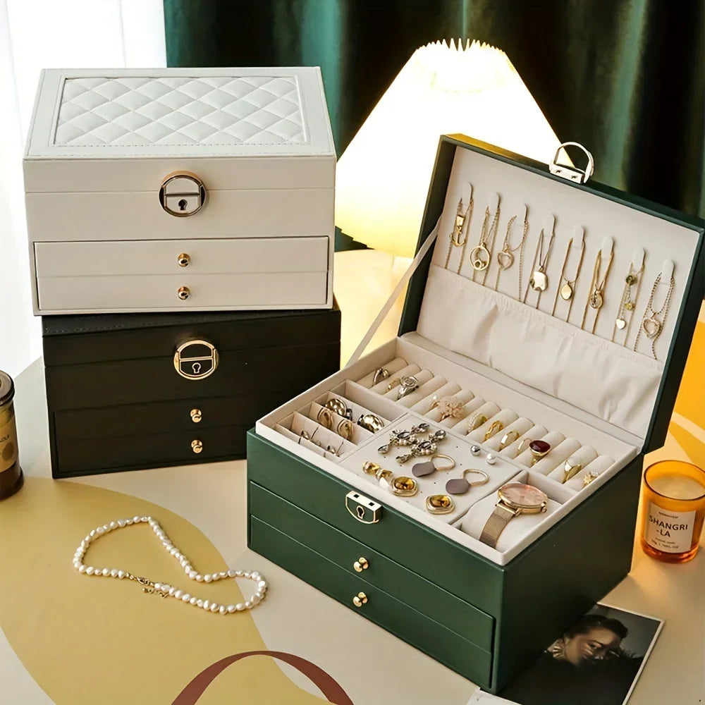 Jewelry storage box, high-end exquisite necklace earrings, gold jewelry box, large capacity multi-layer jewelry box