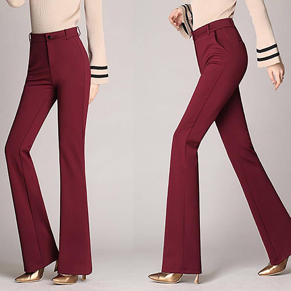 Women Trouser Flared Style High Waist Solid Colors Elastic Formal Long Stretch Office Lady Trouser for Office