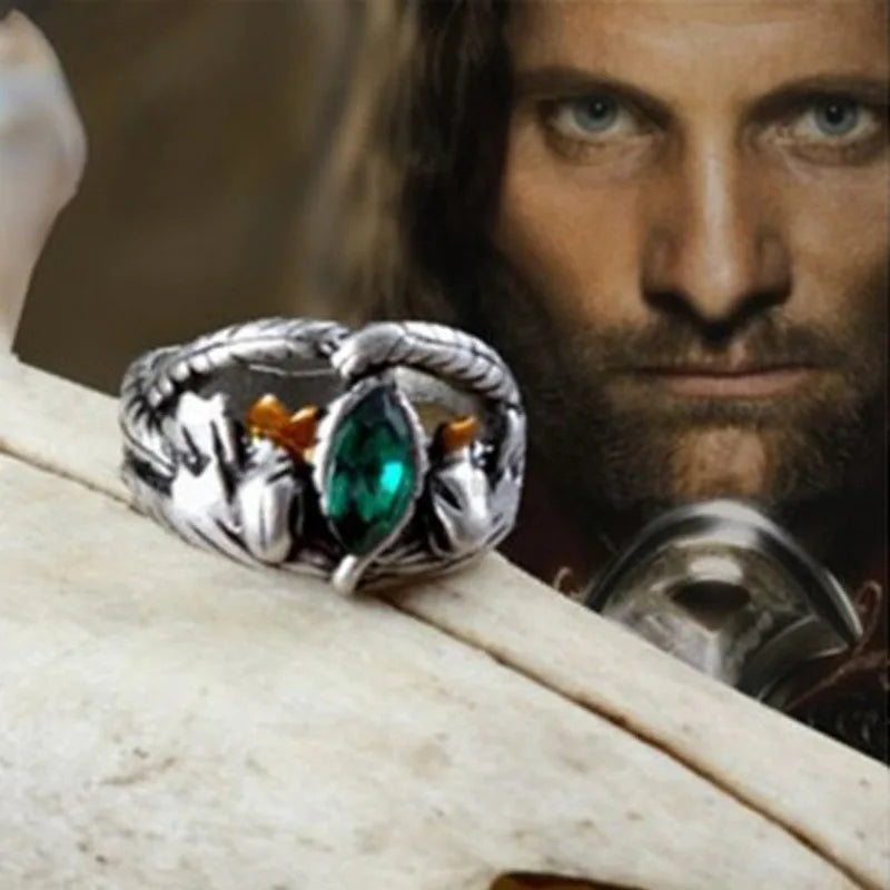 Lord Ring of Barahir Aragorn Gondor Green Crystal Rings for Women Men Jewelry