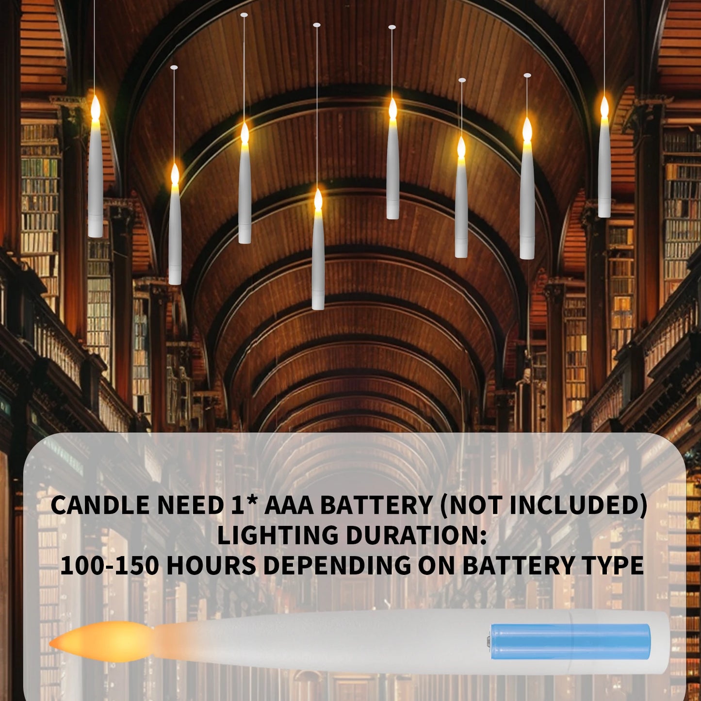 Floating Candles with Magic Wand Remote Control Flickering Warm Light Flameless Taper Candle for Christmas/Wedding/Party Home