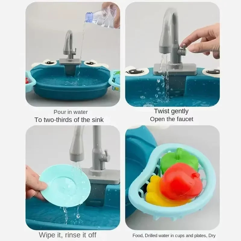 Children Play House Simulated Kitchen Dishwasher Sink Hand Basin Electric Circulating Water Kitchen Set Boy Girl Idea Kids Toys