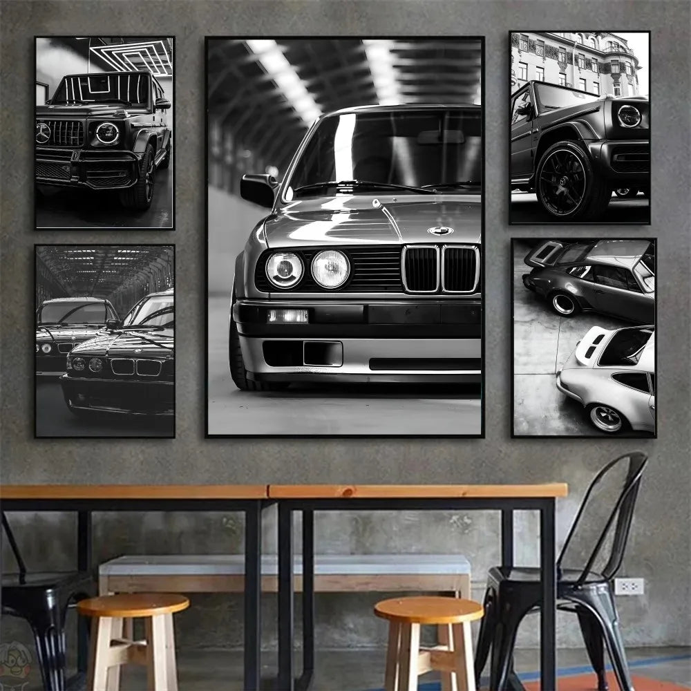 Modern Fashion Wall Art Simple Black And White Luxury Car Poster HD Posters Home Room Bar Cafe Decor Art Wall Painting Picture