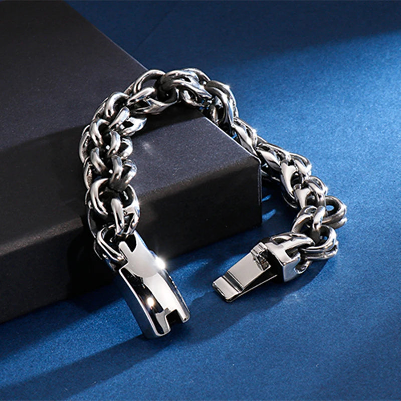 Twisted Link Chain Men Bracelet Mens 9 Inches Stainless Steel Hand Geometry Chain Armband Biker Hip Hop Bracelet Jewelry