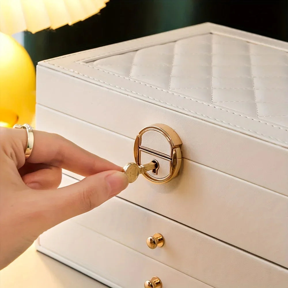 Jewelry storage box, high-end exquisite necklace earrings, gold jewelry box, large capacity multi-layer jewelry box