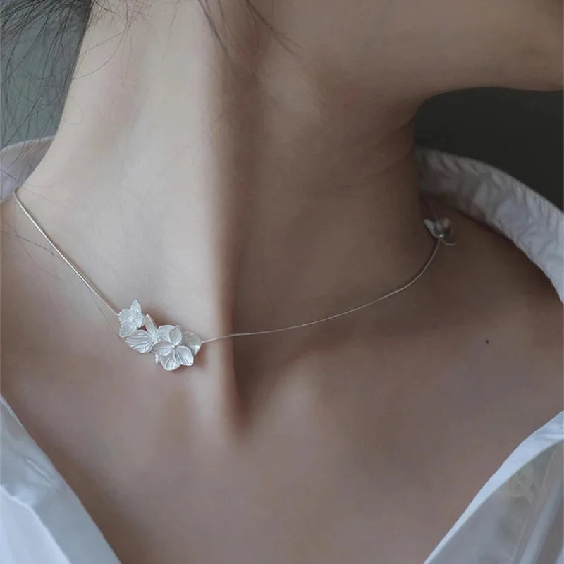 S925 Sterling Silver Necklaces For Women Simple Chain Fashion Minimalist Pendant Necklaces Flower Necklace Birthday Gift