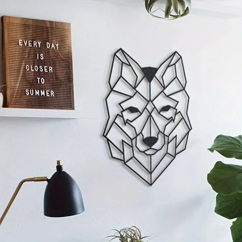 Wolf Head Wall Art Ornamental, Metal Living Room Office Geometric Iron Craft Gift Gift Black Iron Silhouette Hanging Wall Art