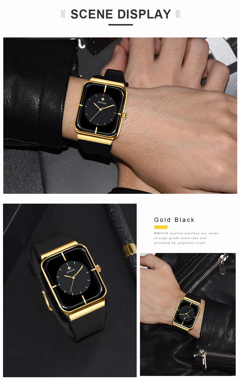 WWOOR  Men's Watches Top Brand Luxury Watch For Men Gold Fashion Stainless Steel Waterproof Quartz Wristwatch  Relogio Masculino