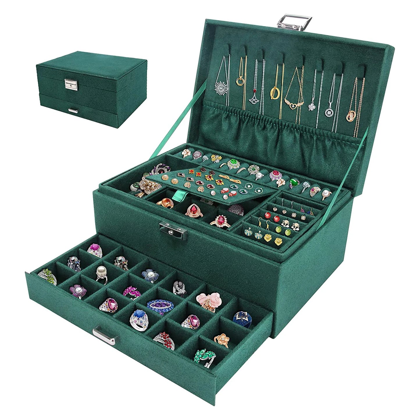 Jewelry Box for Women 3 Layers Large Jewelry Organizer with velvet Travel Jewelry Storage Organizer for Earring Ring Necklace