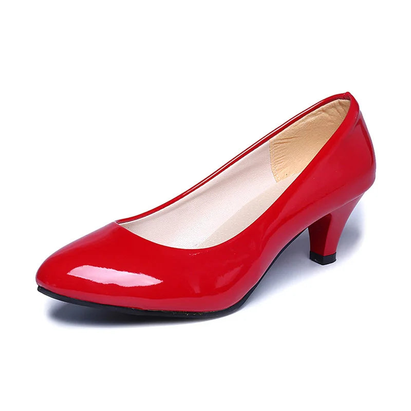 New Women's Shoes On Heels Elegant Medium High Heeled Ladies Pointed Toe Fashion Pumps For Woman Office Black White Red
