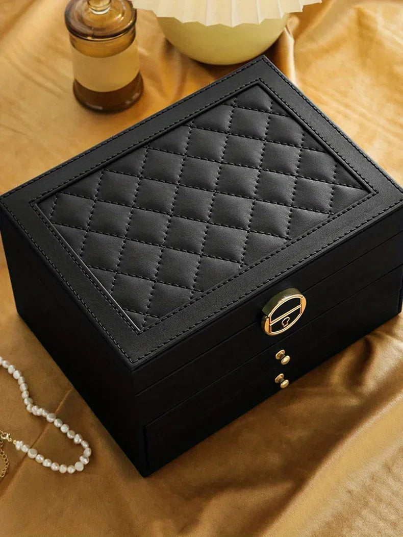 Jewelry storage box, high-end exquisite necklace earrings, gold jewelry box, large capacity multi-layer jewelry box