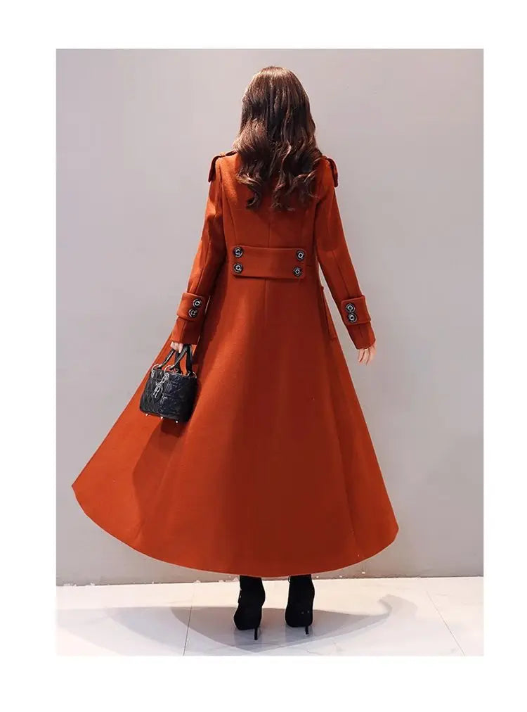 Women's Long Woolen Coat 2023 Spring Autumn New Korean Waist Slimming Over-Knee Thick Keep Warm Woolen Coat Lady Overcoat