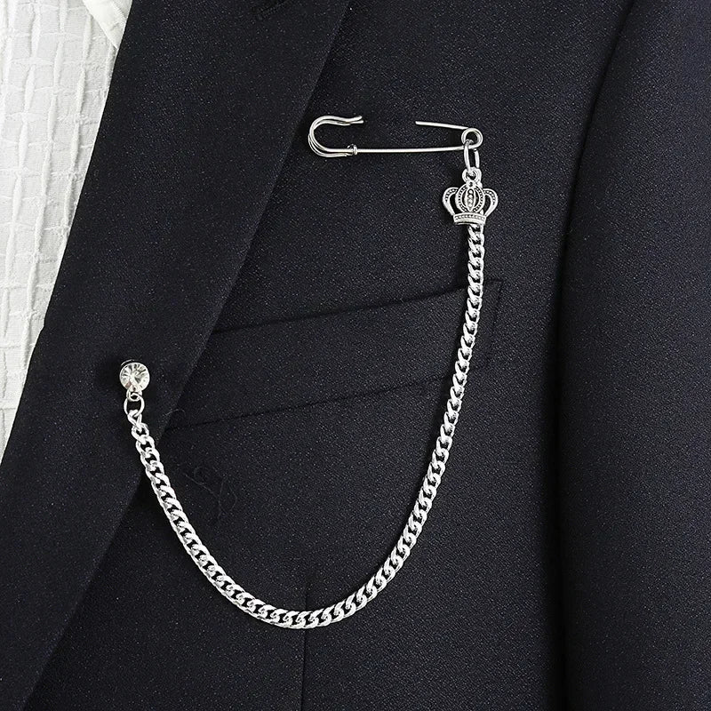 Chain Brooch for Men Long Chains Pins Men's Fashion Suit Accessories Personality Exaggerated Trendy Mens  Brooches