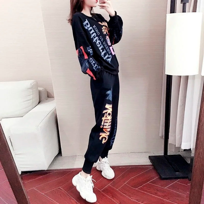 Women's Casual Sweat Suits 2025 Spring Autumn New Tracksuit Fashion Loose Long Sleeved Tops And Pants 2 Two Piece Set For Women