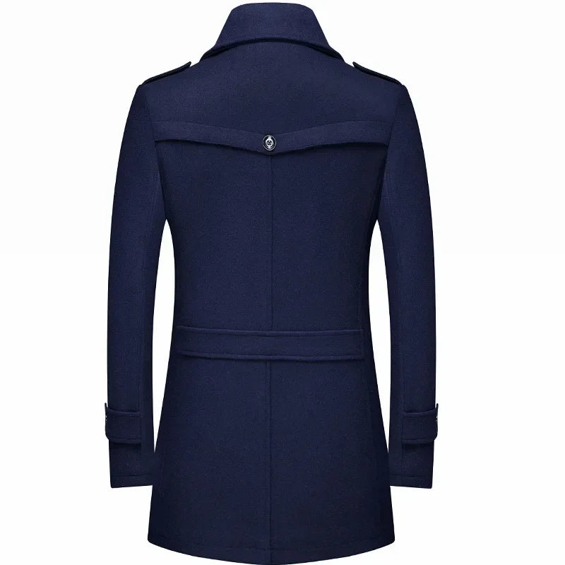 Men's Woolen Coats Fashion Thicken Mid Length Trench Turn Down Collar Warm Outerwear Business Casual Wool Coat