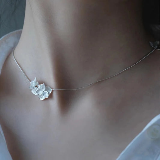 S925 Sterling Silver Necklaces For Women Simple Chain Fashion Minimalist Pendant Necklaces Flower Necklace Birthday Gift