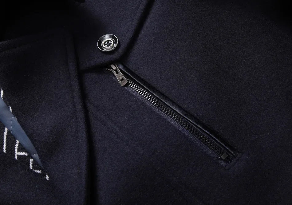 Men's Woolen Coats Fashion Thicken Mid Length Trench Turn Down Collar Warm Outerwear Business Casual Wool Coat