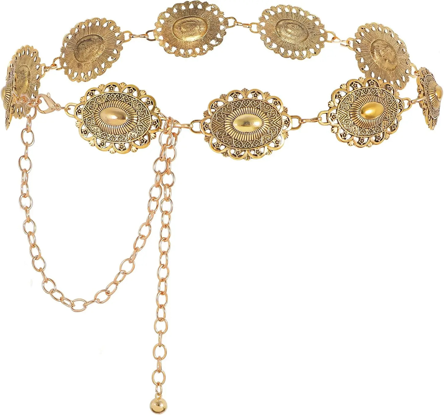 Women Concho Chain Belt Metal Link Western Cowgirl Turquoise Chain Belt for Dress