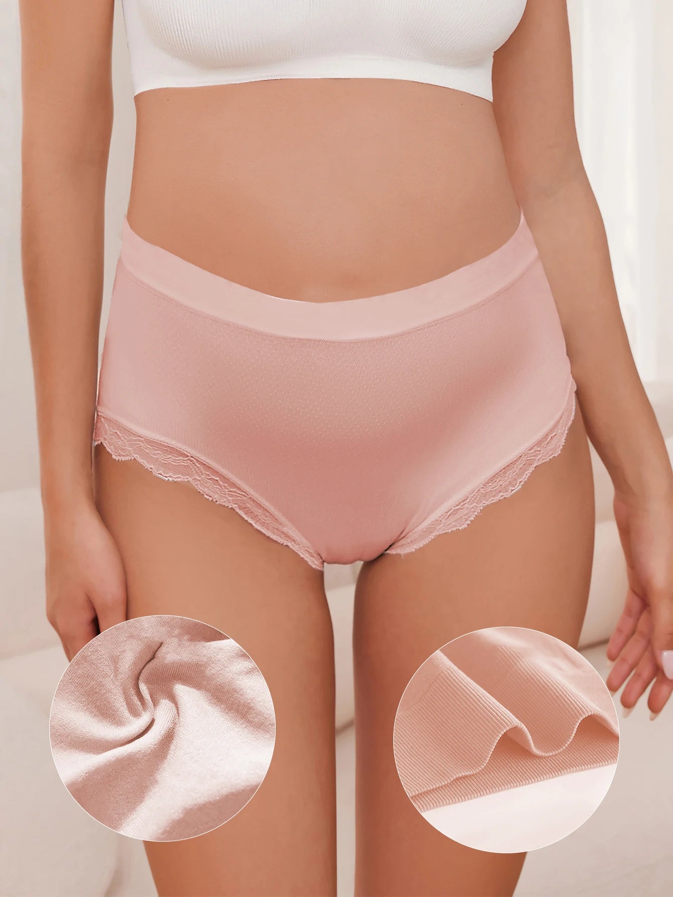 Women'S Pregnant High Waisted Underwear Seamless And Fully Covered, Breathable And Comfortable Lace Border Underpants