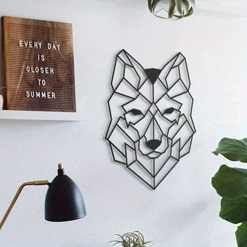 Wolf Head Wall Art Ornamental, Metal Living Room Office Geometric Iron Craft Gift Gift Black Iron Silhouette Hanging Wall Art