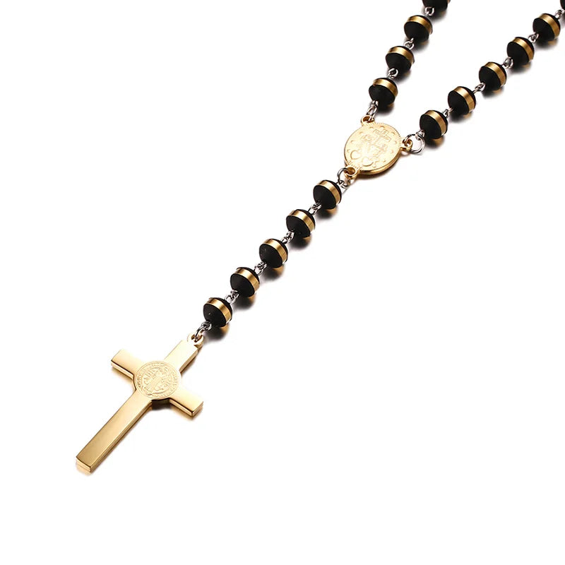 Long Chain Rosary Necklace for Men Women,Stainless Steel Bead Chain Cross Pendant Jewelry