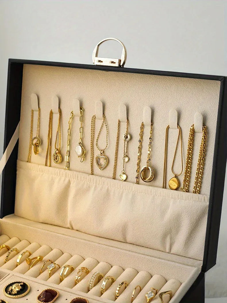 Jewelry storage box, high-end exquisite necklace earrings, gold jewelry box, large capacity multi-layer jewelry box