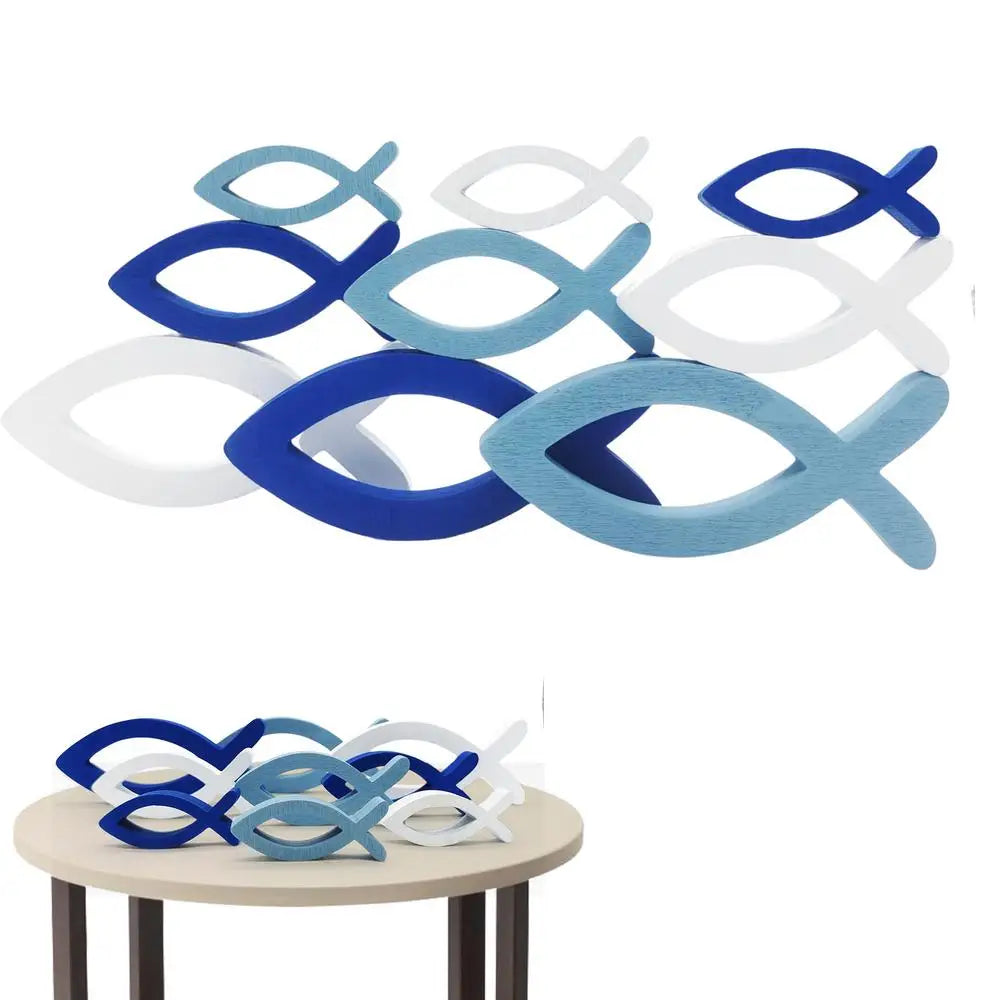 Wooden Fish Wall Art Handcrafted Ocean Fish Wall Decor with 9 Random Sizes Coastal Wall Decor for Living Room Bathroom Pool