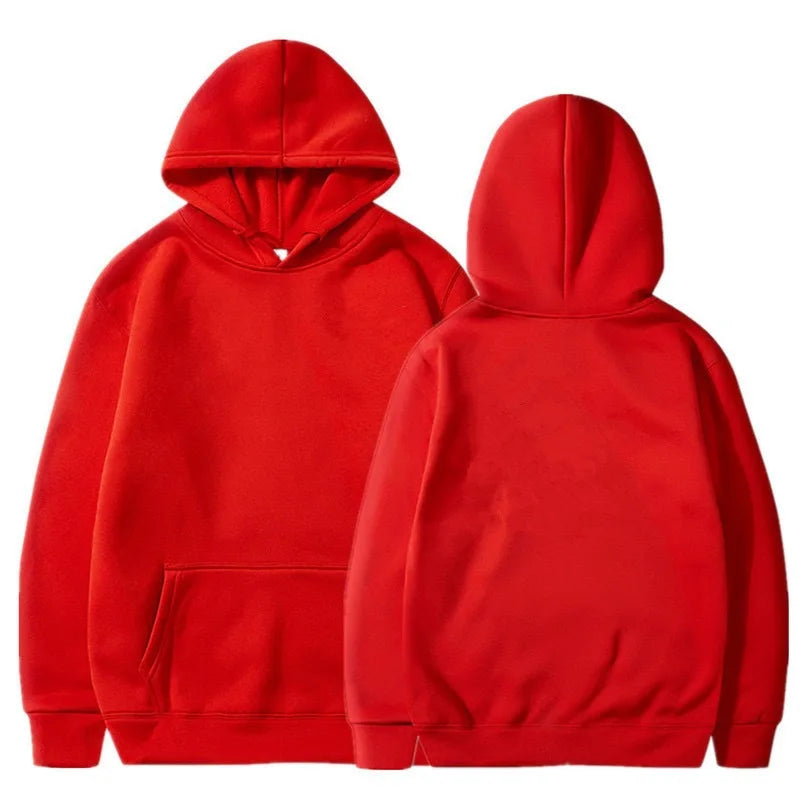 Men women Red Hoodies Autumn Long Sleeve Pullover Tops Casual Pocket Hoodies Unisex Outer Loose Sport Wear